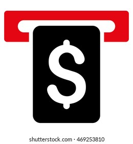 Cash Withdraw icon. Vector style is bicolor flat iconic symbol with rounded angles, intensive red and black colors, white background.