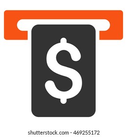 Cash Withdraw icon. Vector style is bicolor flat iconic symbol with rounded angles, orange and gray colors, white background.