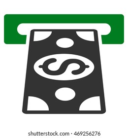 Cash Withdraw icon. Vector style is bicolor flat iconic symbol with rounded angles, green and gray colors, white background.