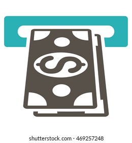 Cash Withdraw icon. Vector style is bicolor flat iconic symbol with rounded angles, grey and cyan colors, white background.