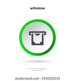 Cash withdraw thin line icon on the white background. Money, pay, payment, cash operations, currency, exchange, savings, bank cards, currency, banking icons