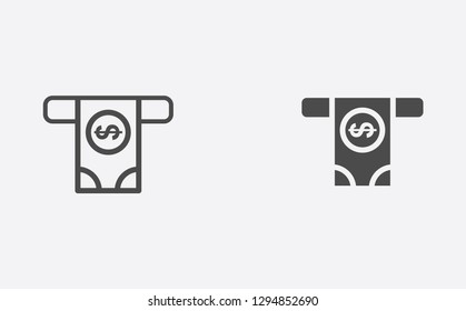 Cash withdrawal filled and outline vector icon sign symbol