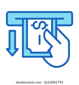 Symbol für die Bargeldabhebung - Blaue Vektorgrafik