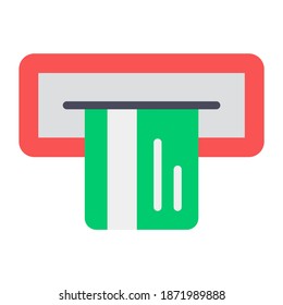 Cash withdrawal icon in editable style, banknote with cash machine 