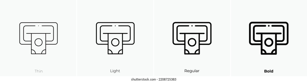 Cash Withdrawal Icon. Thin, Light Regular And Bold Style Design Isolated On White Background