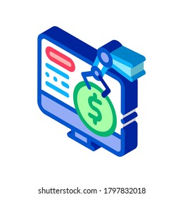 vector de icono de retirada de efectivo. señal isométrica de retirada de efectivo. ilustración de símbolo aislado de color