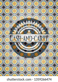 Cash-and-carry arabic badge background. Arabesque decoration.