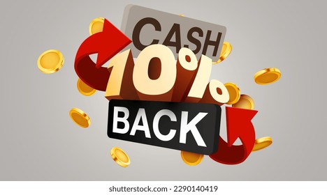 Cashback 10% icon isolated on the gray background. Cashback or money back label. Vector illustration