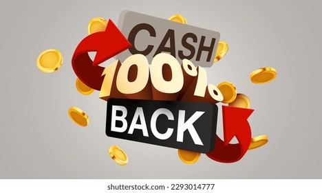 Cashback 100 percent icon isolated on the gray background. Cashback or money back label. Vector illustration