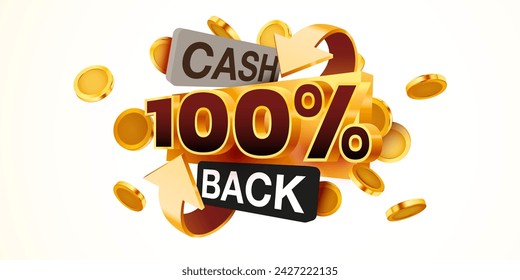 Cashback 100 percent icon isolated on the gray background. Cashback or money back label. Vector illustration