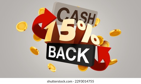 Cashback 15 percent icon isolated on the gray background. Cashback or money back label. Vector illustration