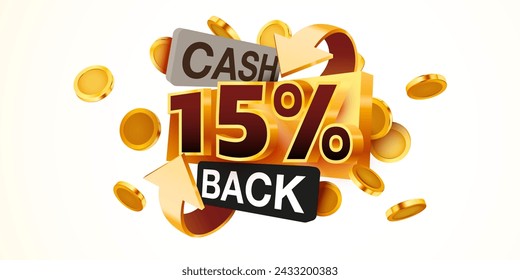 Cashback 15 percent icon isolated on the gray background. Cashback or money back label. Vector illustration