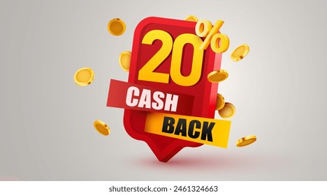 Cashback 20 percent icon isolated on the gray background. Cashback or money back label. Vector illustration