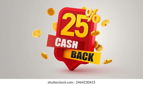 Cashback 25 Prozent Symbol isoliert auf dem grauen Hintergrund. Cashback- oder Geld-zurück-Label. Vektorillustration