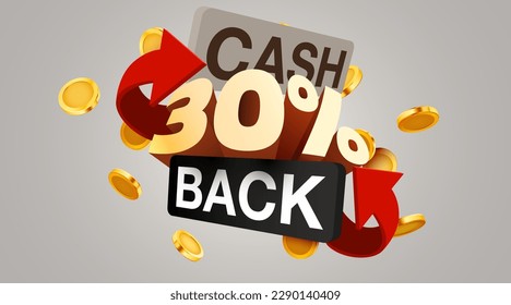 Cashback 30% icon isolated on the gray background. Cashback or money back label. Vector illustration