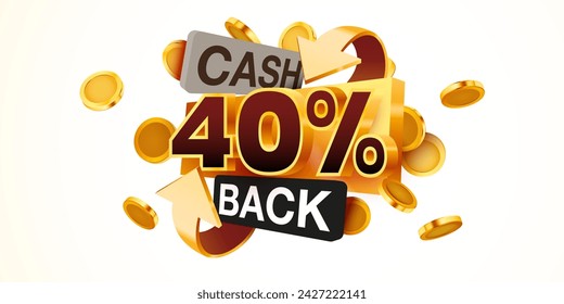 Cashback 40 percent icon isolated on the gray background. Cashback or money back label. Vector illustration