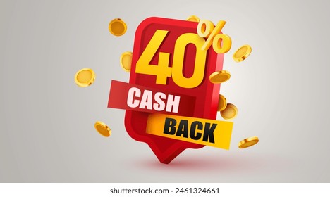 Cashback 40 percent icon isolated on the gray background. Cashback or money back label. Vector illustration