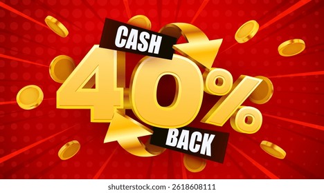 Cashback 40 percent. Cashback or money back label. Vector illustration