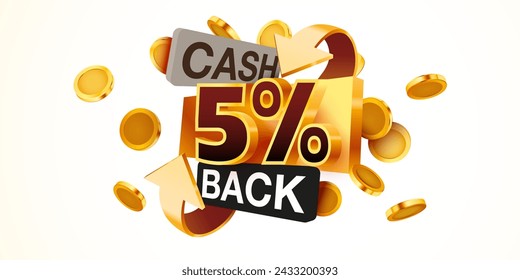 Cashback 5 percent icon isolated on the gray background. Cashback or money back label. Vector illustration