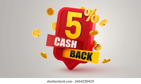 Cashback 5 percent icon isolated on the gray background. Cashback or money back label. Vector illustration