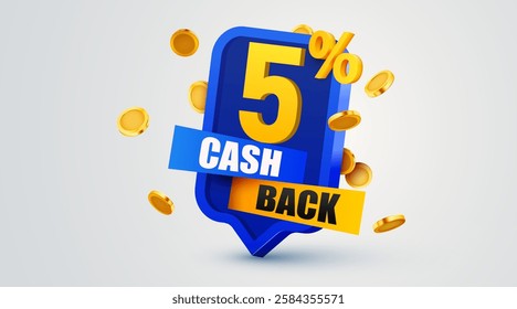 Cashback 5 percent icon isolated on the gray background. Cashback or money back label. Vector illustration