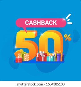 Cashback 50% With Gift Background Design