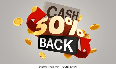 Cashback 50% icon isolated on the gray background. Cashback or money back label. Vector illustration