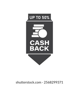 Cashback 50 percent icon in flat style. Money back label vector illustration on isolated background. Cash back poster sign business concept.