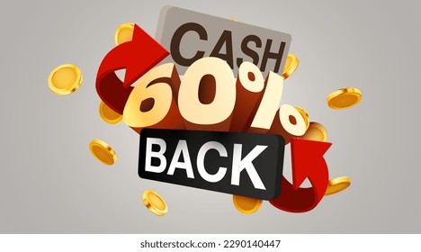 Cashback 60% icon isolated on the gray background. Cashback or money back label. Vector illustration