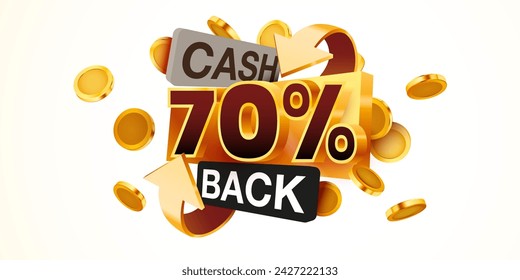 Cashback 70 percent icon isolated on the gray background. Cashback or money back label. Vector illustration
