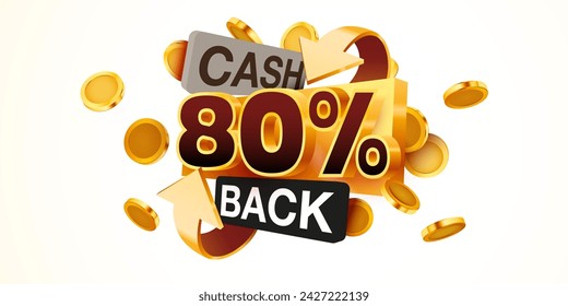 Cashback 80 percent icon isolated on the gray background. Cashback or money back label. Vector illustration