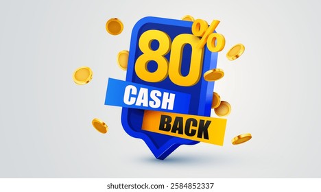 Cashback 80 percent icon isolated on the gray background. Cashback or money back label. Vector illustration