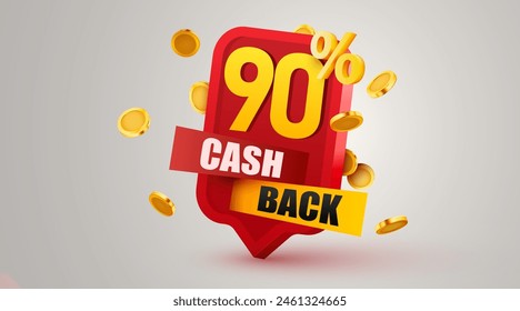 Cashback 90 percent icon isolated on the gray background. Cashback or money back label. Vector illustration