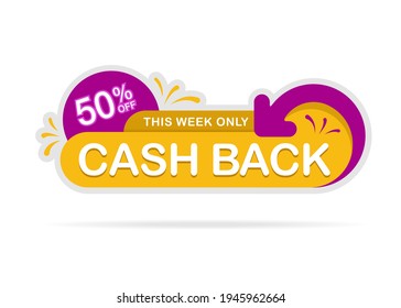 cashback banner with arrow design template in yellow and purple perfect for boost your product promotion sales