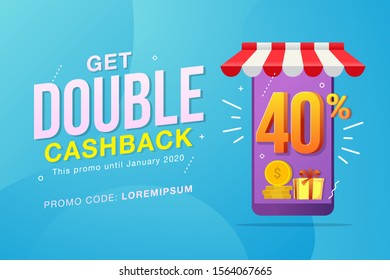Cashback banner design concept for saving and refund money with coins vector illustration
