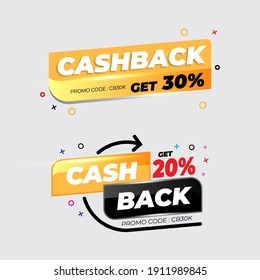 Cashback Banner Template. Discount 20% and 30%, Promotion Illustration Design. Vector Illustration