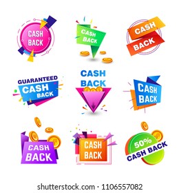 Bonificaciones en efectivo etiquetas vectoriales banner para comprar