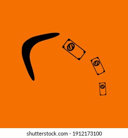 Cashback Boomerang Icon. Black on Orange Background. Vector Illustration.