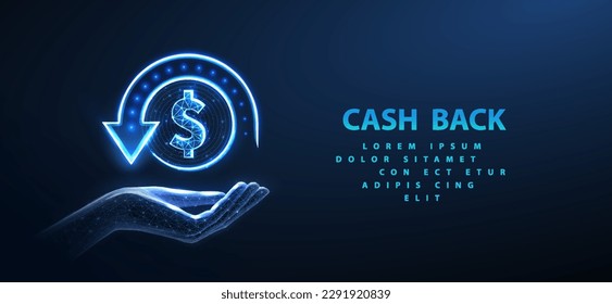 Cashback. Moneda con signo de dólar y flecha atrás. Bonos de reembolso, ahorro de dinero, política de reembolso, salario, salario, crédito bancario, tecnología financiera digital, rendimiento personal, concepto de recompensa de bono