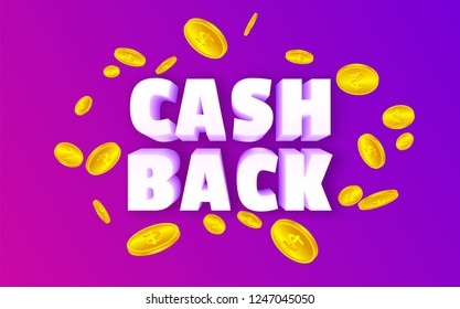 Cashback with Coins on Purple Background