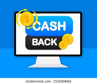 Cashback concept logo. Cash back blue banner on white background
