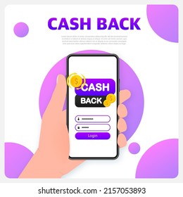 Cashback concept logo. Cash back green banner on white background