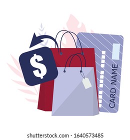 Cashback concept. Pay for goods and get cash back. Idea of save money and economy. Flat vector illustration