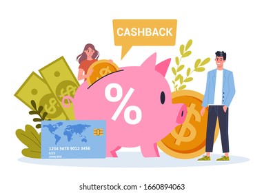 Cashback concept. Pay for goods and get cash back. Idea of save money and economy. Flat vector illustration