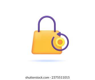 concepto de cashback. puntos o monedas obtenidos de las compras. ganar dinero. comprar y ganar puntos. 3d ilustración de bolsas de compra y monedas. símbolo o icono. diseño de concepto 3d minimalista. elementos vectoriales