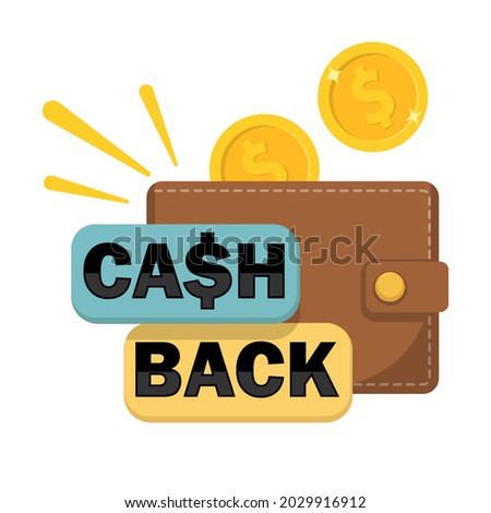 Cashback concept.  Wallet with returned coins to bank account. Vector illustration. Eps 10.