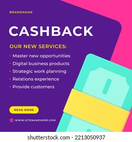 Cashback Digital E Commerce Business Product Online Service Cash Money Dollar Refund Social Media Post Realistic 3d Icon Vector Illustration. Financial Award Warranty Purchase Shopping Application