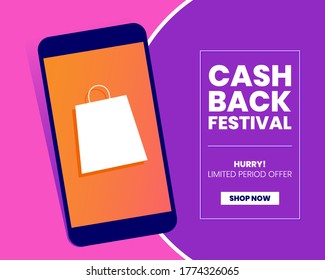 Cashback festival design template for online or mobile shopping 