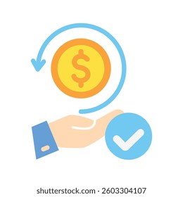 Cashback flat color icon, mini illustration. use for economy, business, finance, ecommerce, payment service UI, UX kit, app and web development, digital or print.