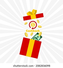 Cashback gift boxes. Prize and promotional symbols. Vector illustration. Graphic elements